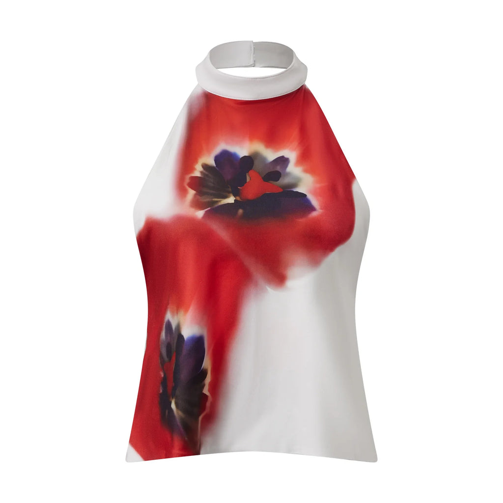 Mara Floral Print Halter Backless Boho Cami Top