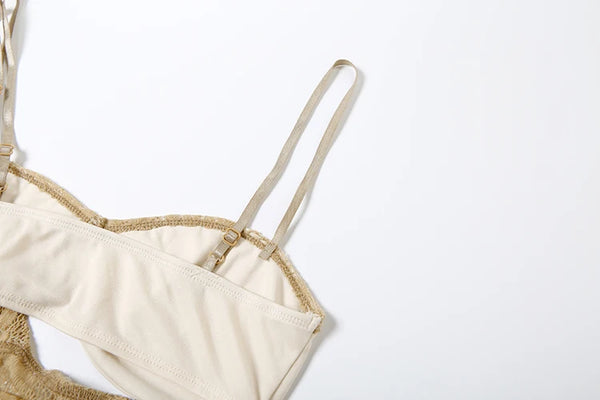 Camila Mocha Lace Spaghetti Strap Sheer Wrap Crop Top