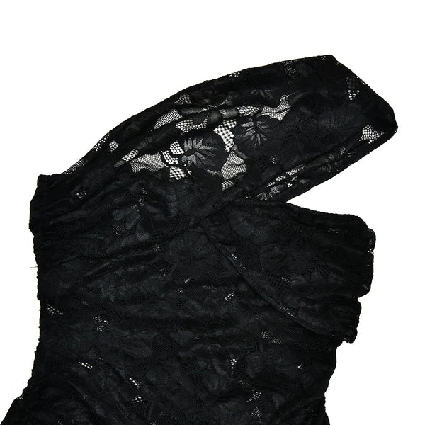 Amaranta Sheer Lace & Leopard One-Shoulder Ruffle Dress