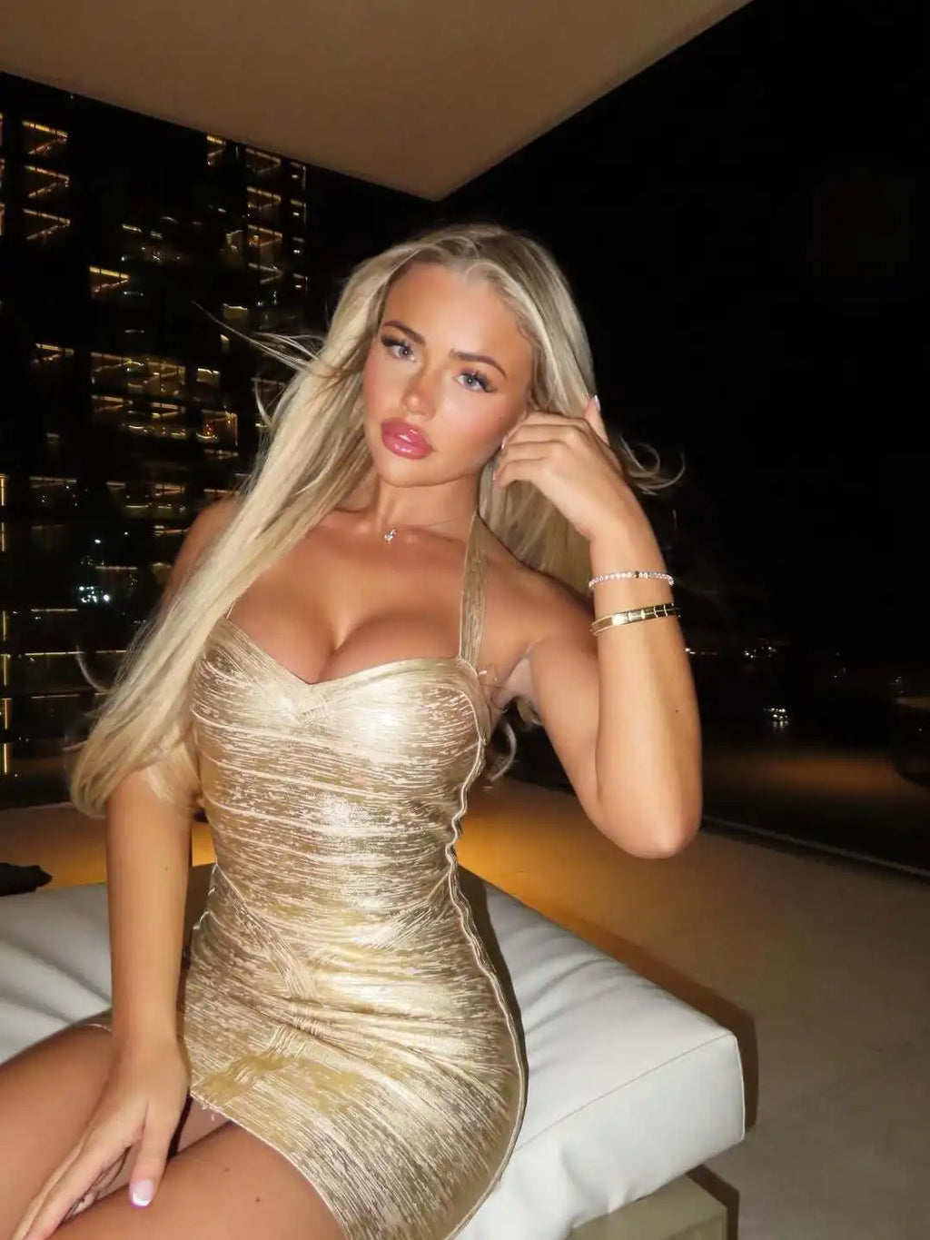 Clemence Metallic Gold Bandage Bodycon Mini Dress
