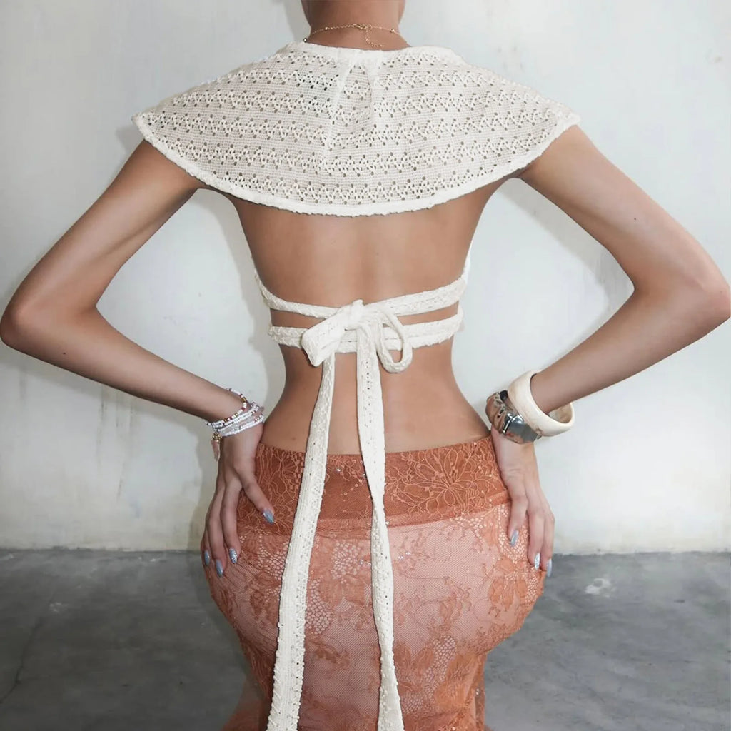 Soraya Knit Flutter-Sleeve Crop Top One-piece