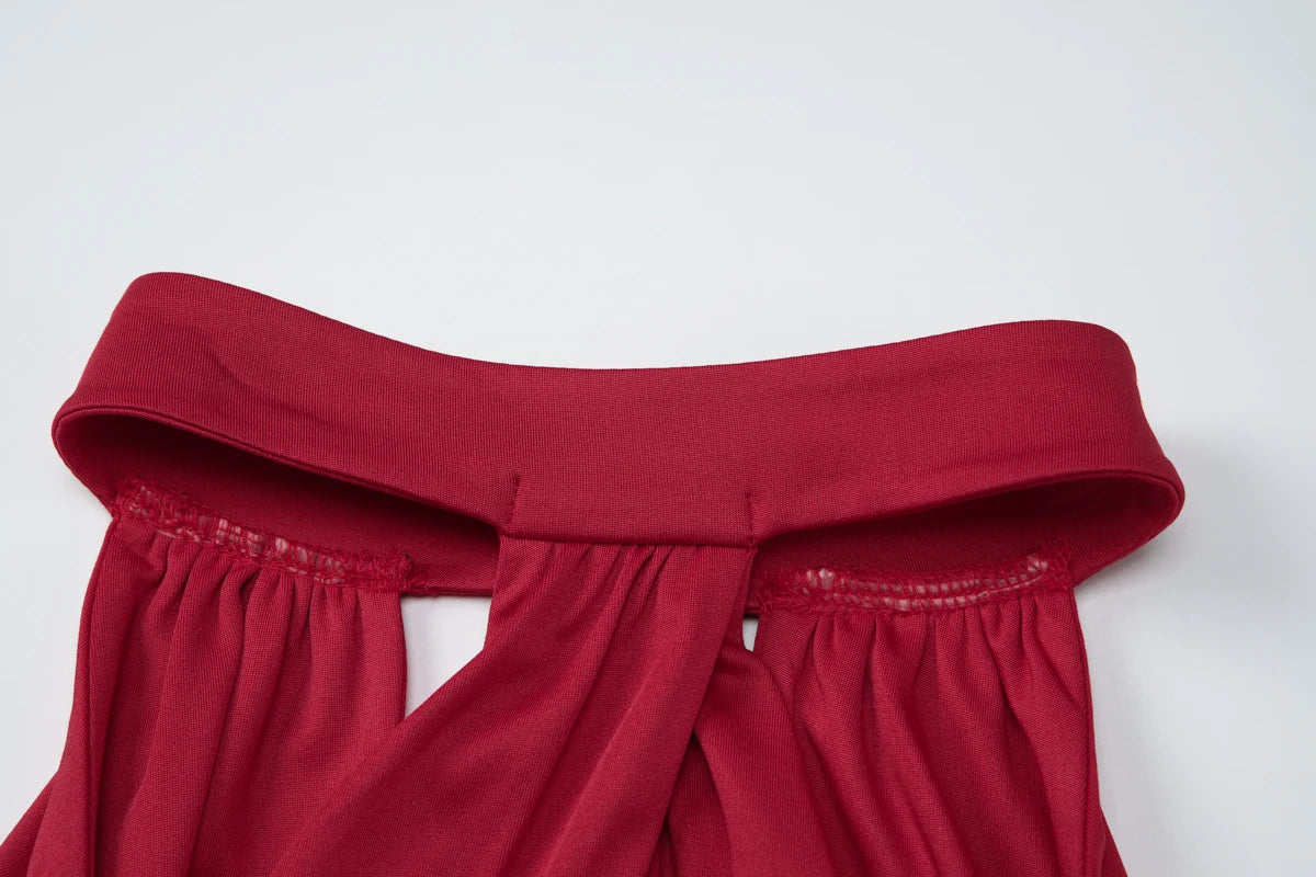 Ruby Ruched Ruffle Halter Mini Dress
