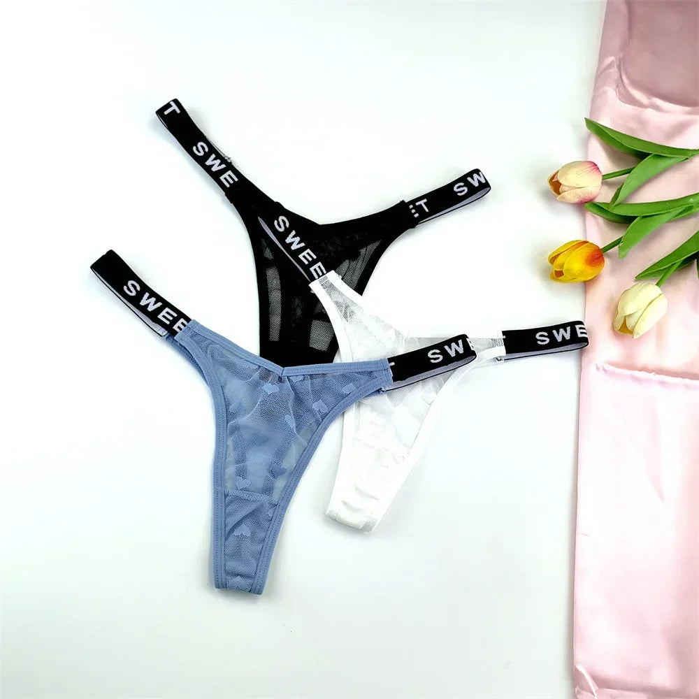 Amara Letter-Waist Mesh Thong Pack Lingerie 3-piece