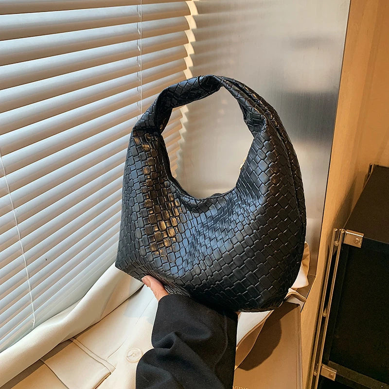 Henrietta Woven Faux-Leather Top-Handle Hobo Bag