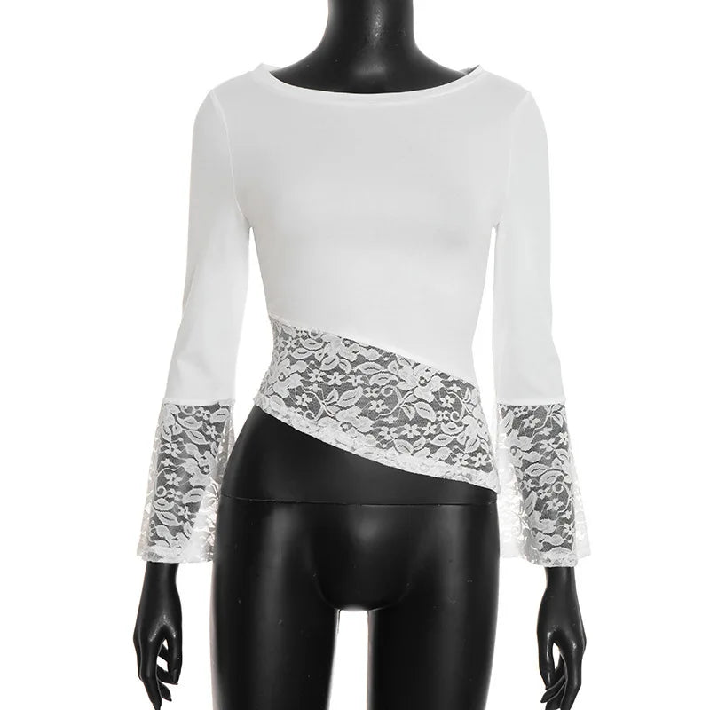 Alina Ivory Lace Flare Sleeve Top