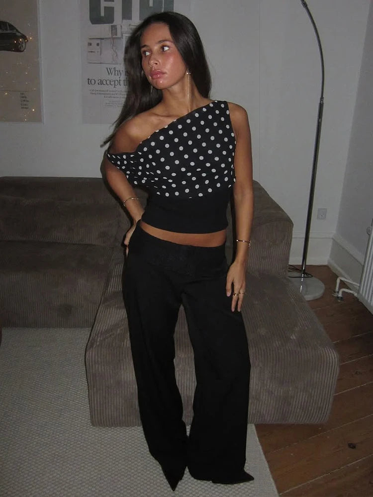 Sofia Midnight Polka One-Shoulder Top