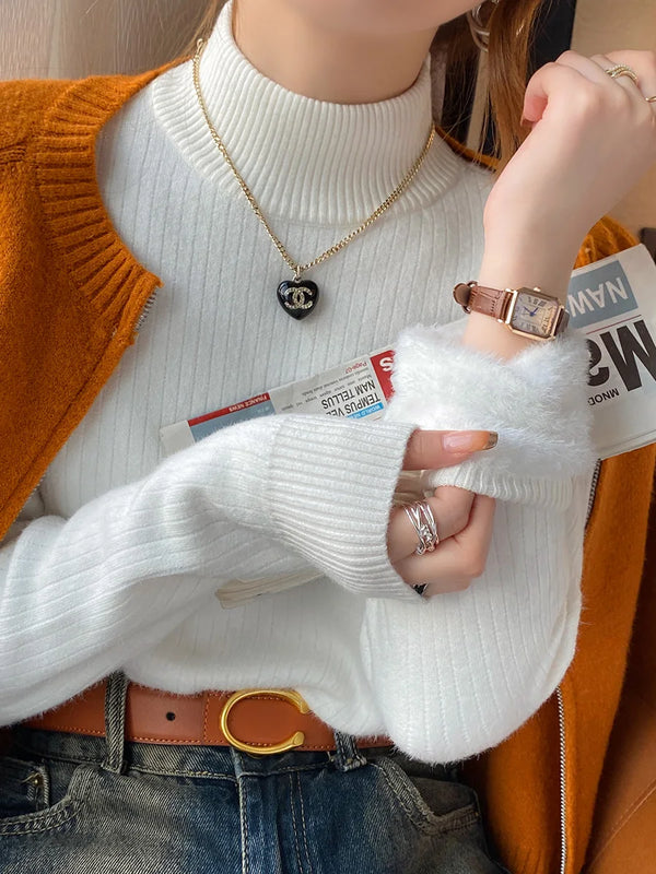 Bettany Velvet-Lined Thermal Knit Turtleneck Sweater One-piece