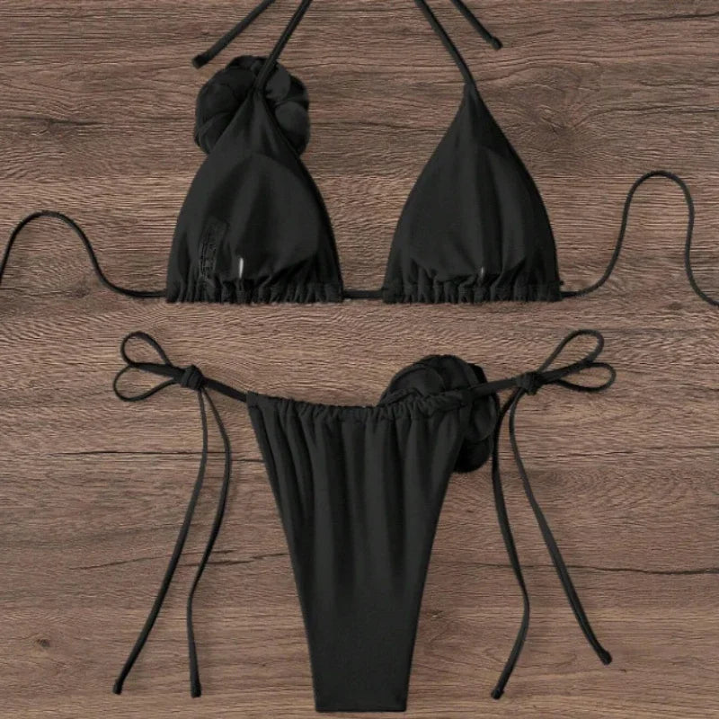 Amara 3D Floral Halter Bikini Two-piece