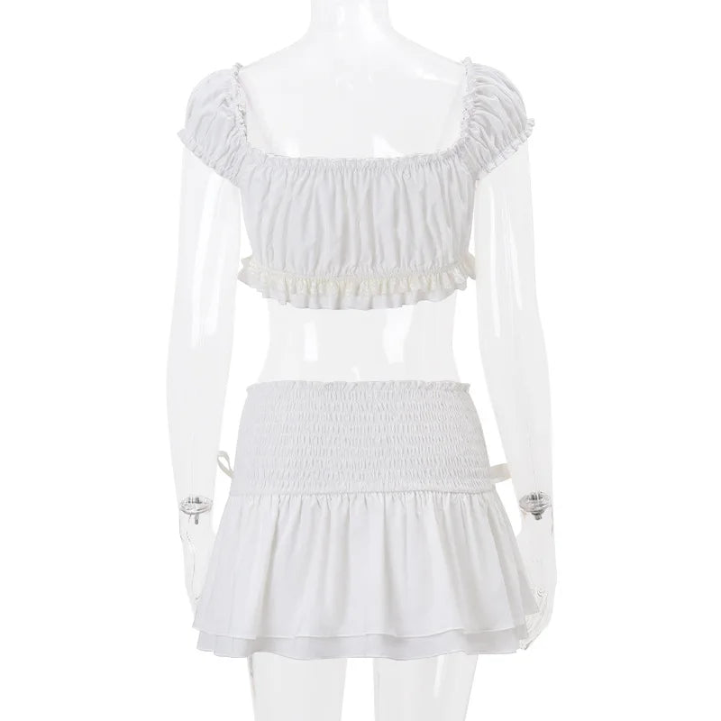 Maisie Ruffle Puff-Sleeve Mini Skirt Set Two-piece