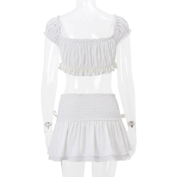 Maisie Ruffle Puff-Sleeve Mini Skirt Set Two-piece