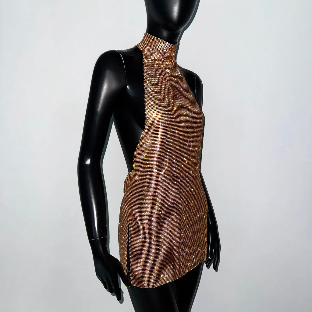 Faye Sparkling Metal Backless Mini Dress