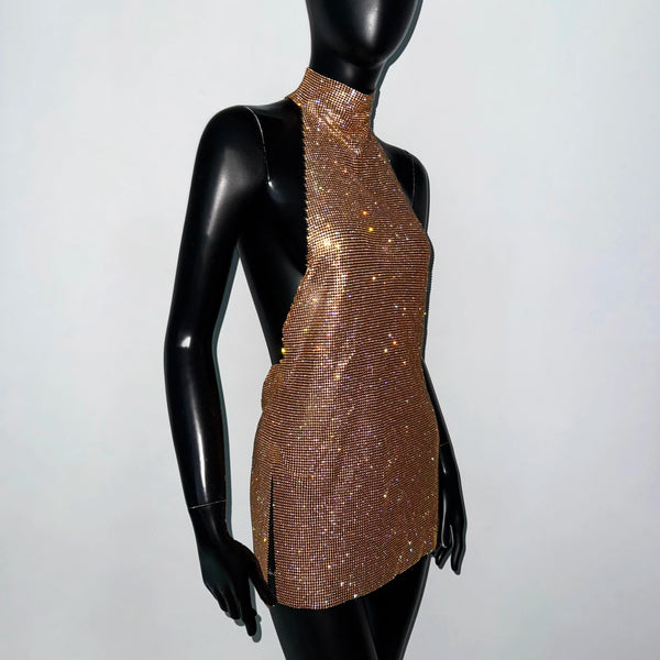 Faye Sparkling Metal Backless Mini Dress