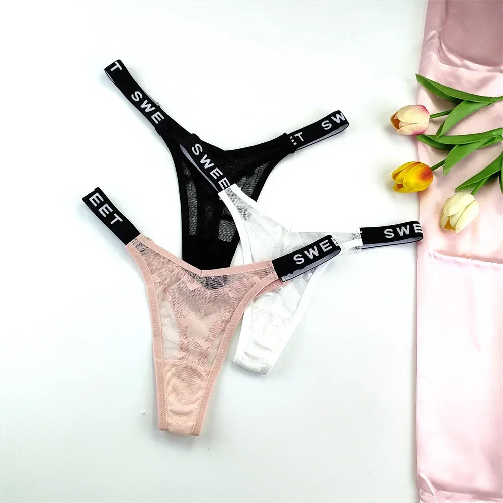 Amara Letter-Waist Mesh Thong Pack Lingerie 3-piece