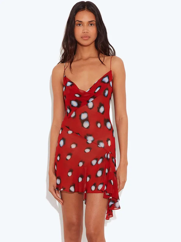 Valeria Abstract-Print Asymmetrical Ruffle Mini Dress