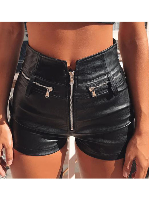 Sexy Black PU casual fashion summer shorts women clothing goth faux leather high waisted womens shorts y2k hot woman short pants
