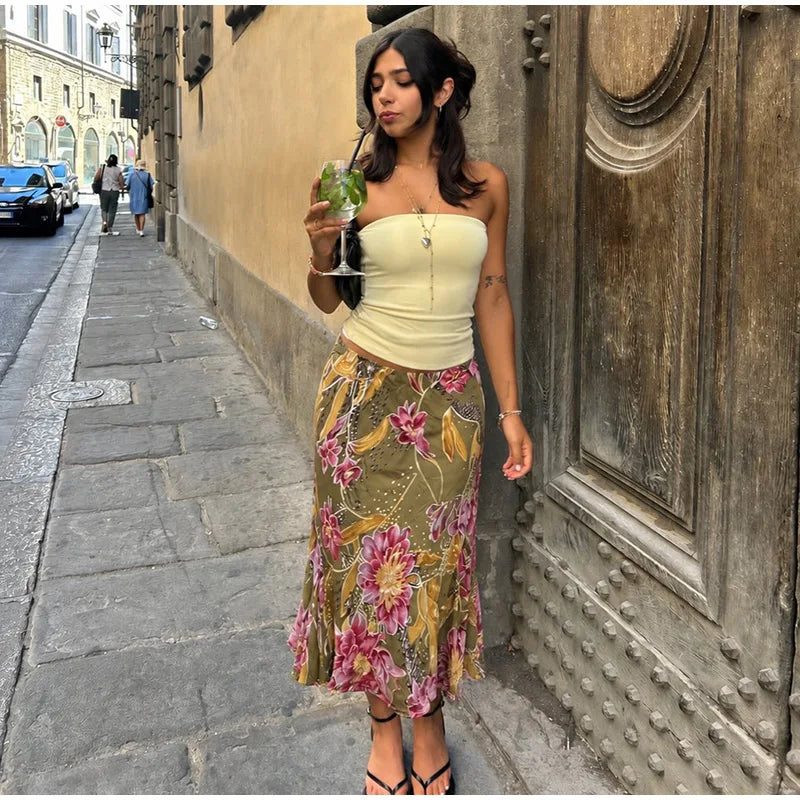 Romy Floral Satin Maxi Skirt One-piece