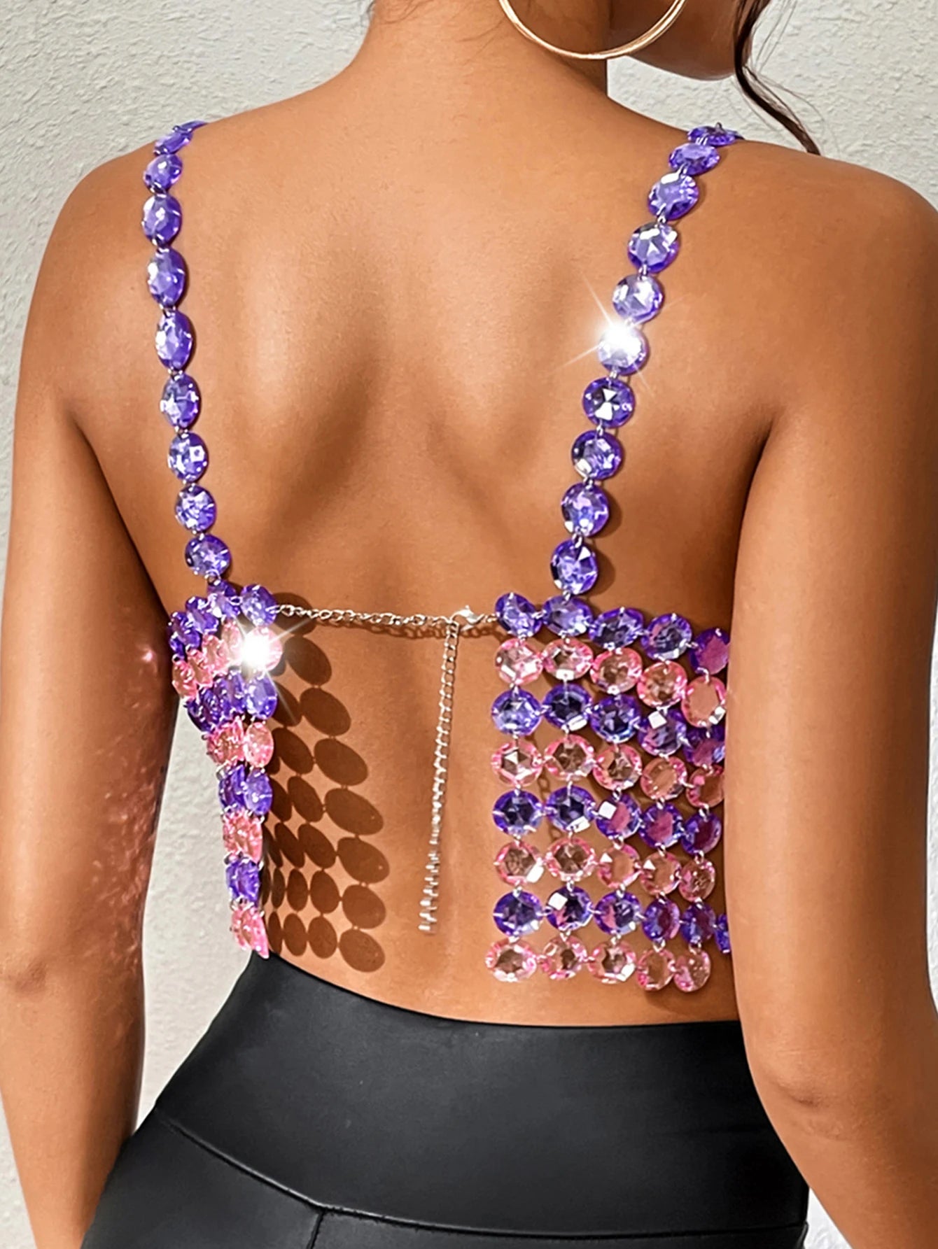 Sexy see through metal rhinestone Crop top women 2026 summer halter beach party tank top night Club rave outfits y2k womens Tops