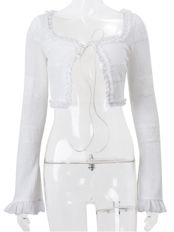 Lavinia Knit Lace-Up Long-Sleeve Skirt Set Two-piece