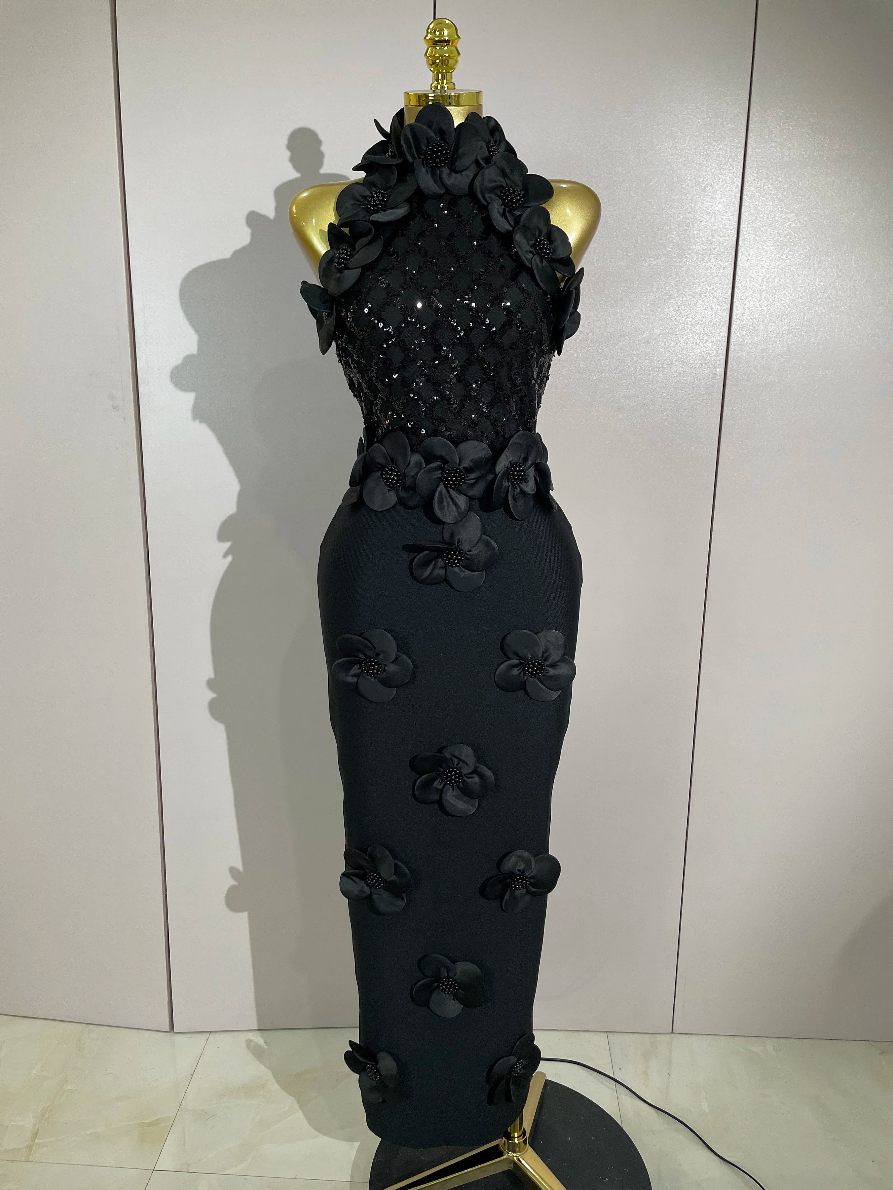 Winona Beaded Floral Mesh Bandage Maxi Dress Main image