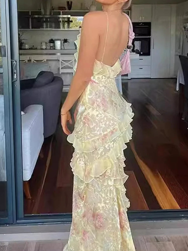 Noeline Floral Ruffle V-Neck Maxi Dress