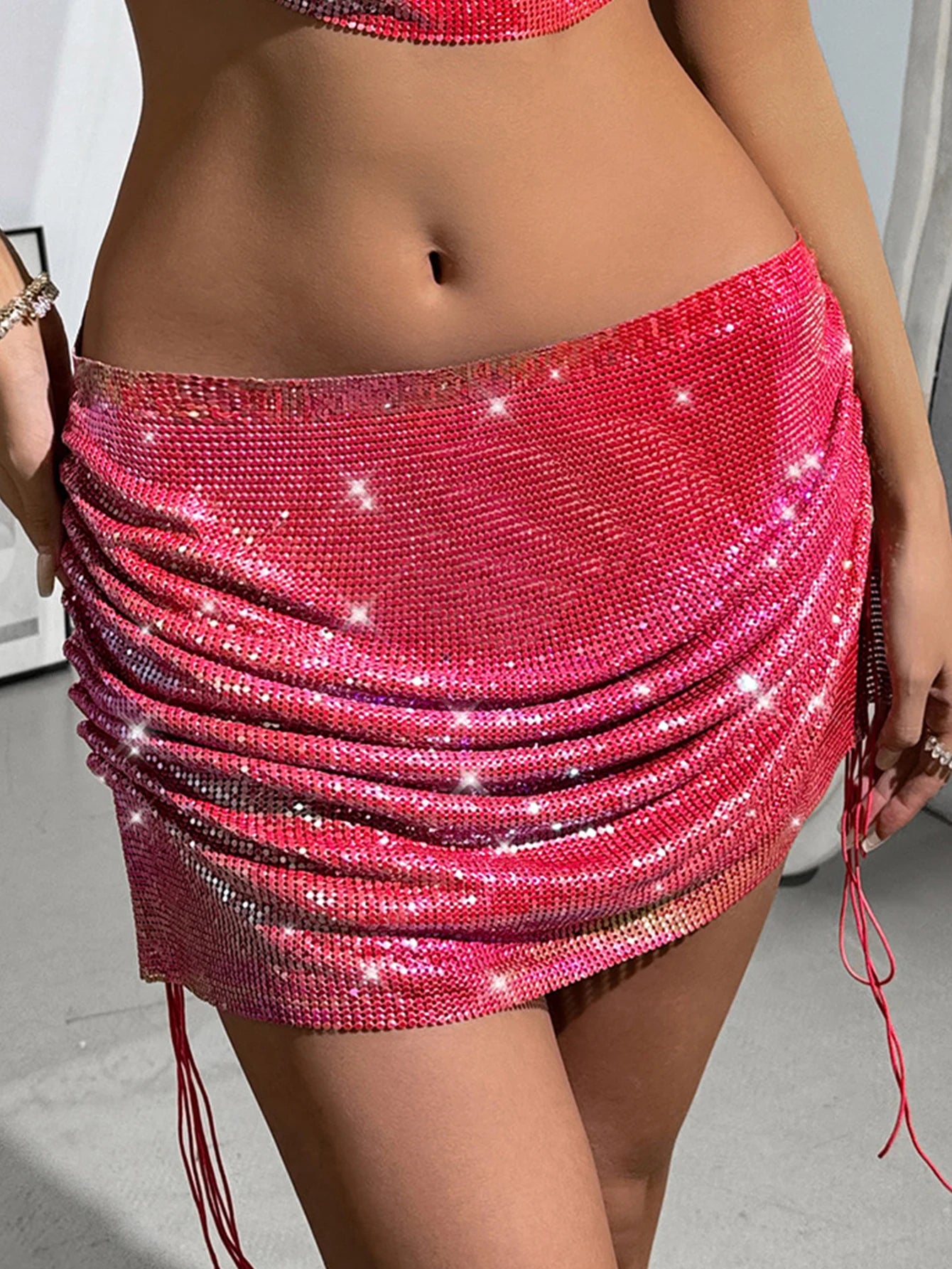 Elowena Metal-Rhinestone Backless Mini Dress