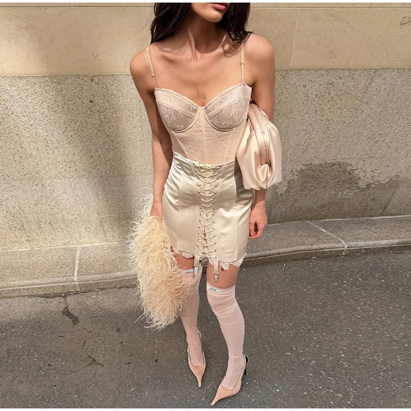 Solene Bodycon Lace Mini Skirt One-piece