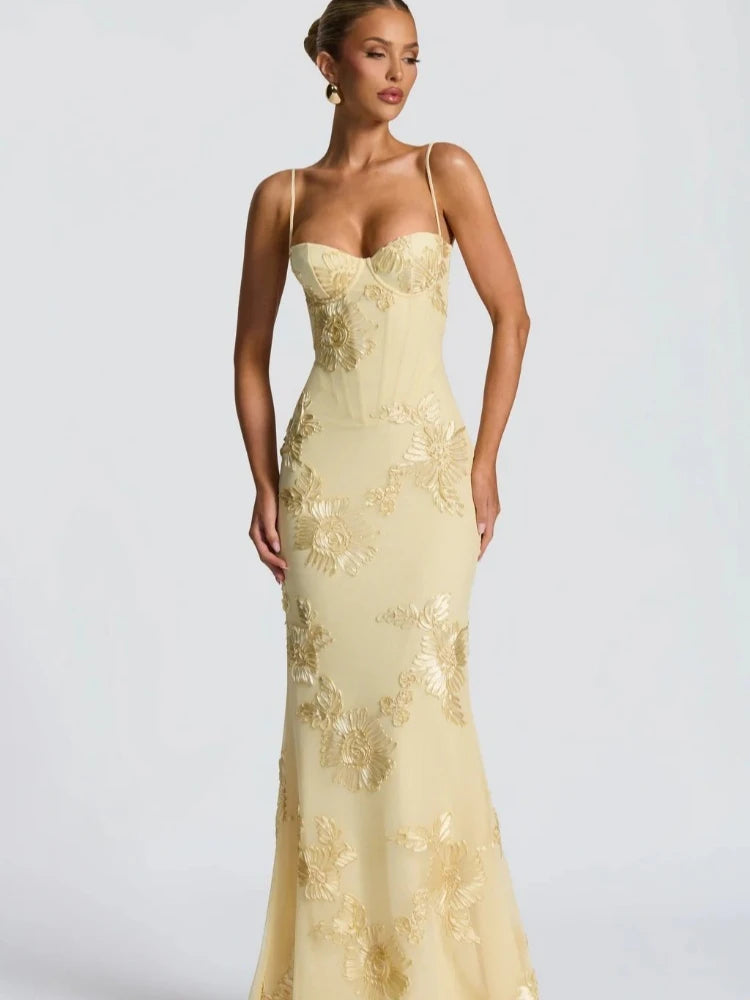 Liliana Floral Appliqué Backless Maxi Dress