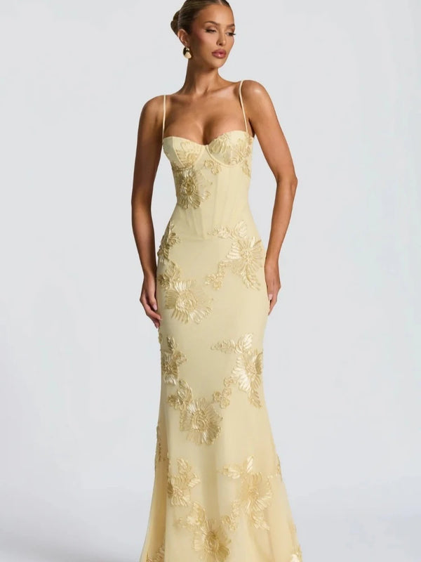 Liliana Floral Appliqué Backless Maxi Dress