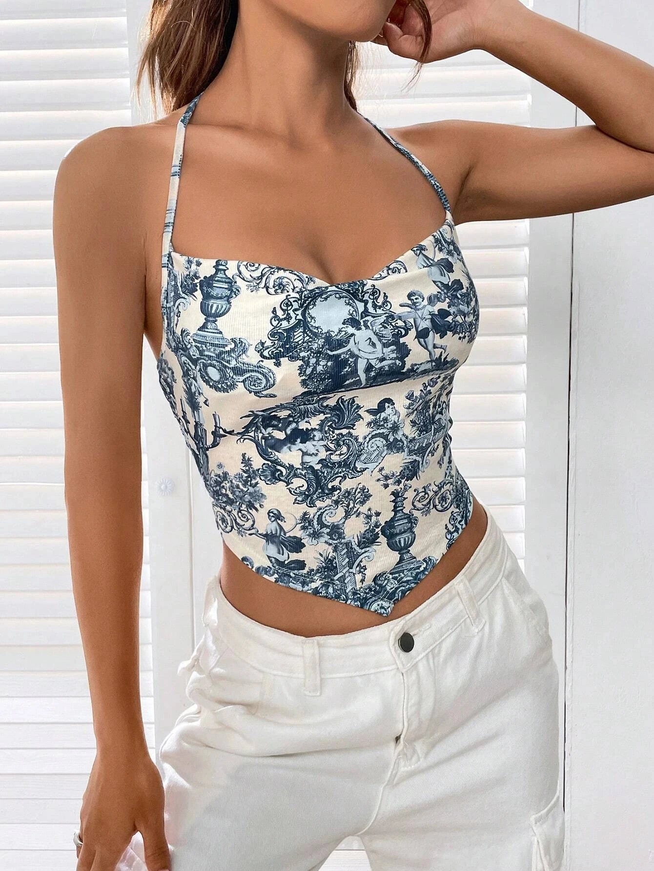 Isla Bleu Porcelain Halter Corset Top