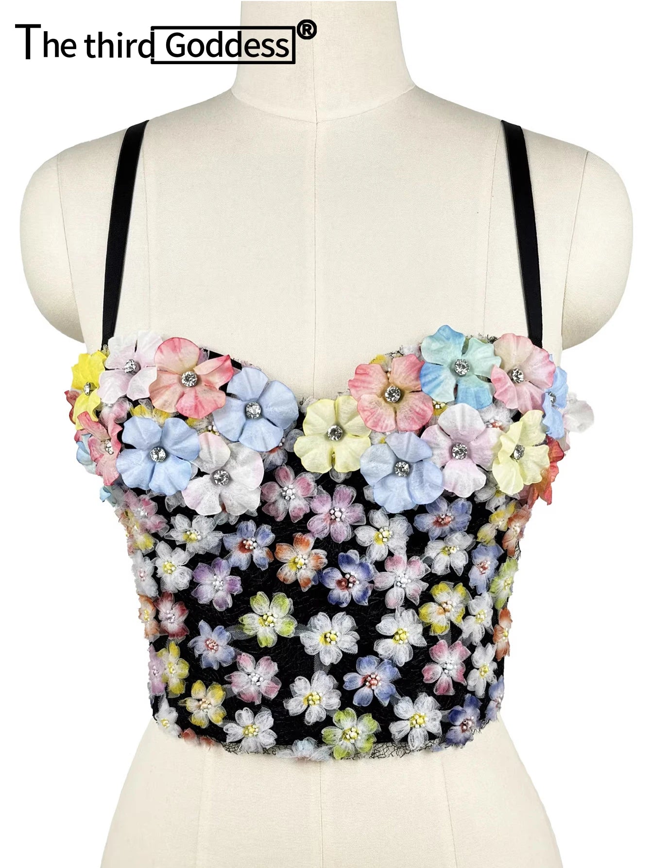Sexy floral rhinestone corset tanks top women summer club party tops for woman clothing black halter crop top fashion streetwear