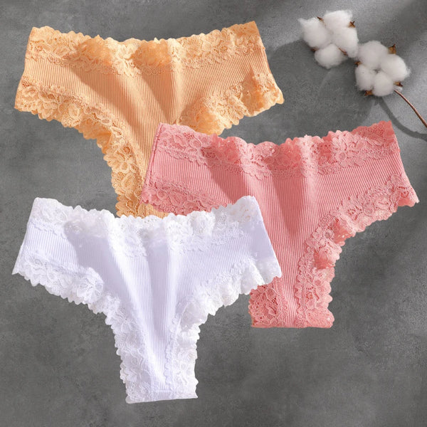 Brielle Floral Lace Bikini Panty Pack Lingerie 3-piece