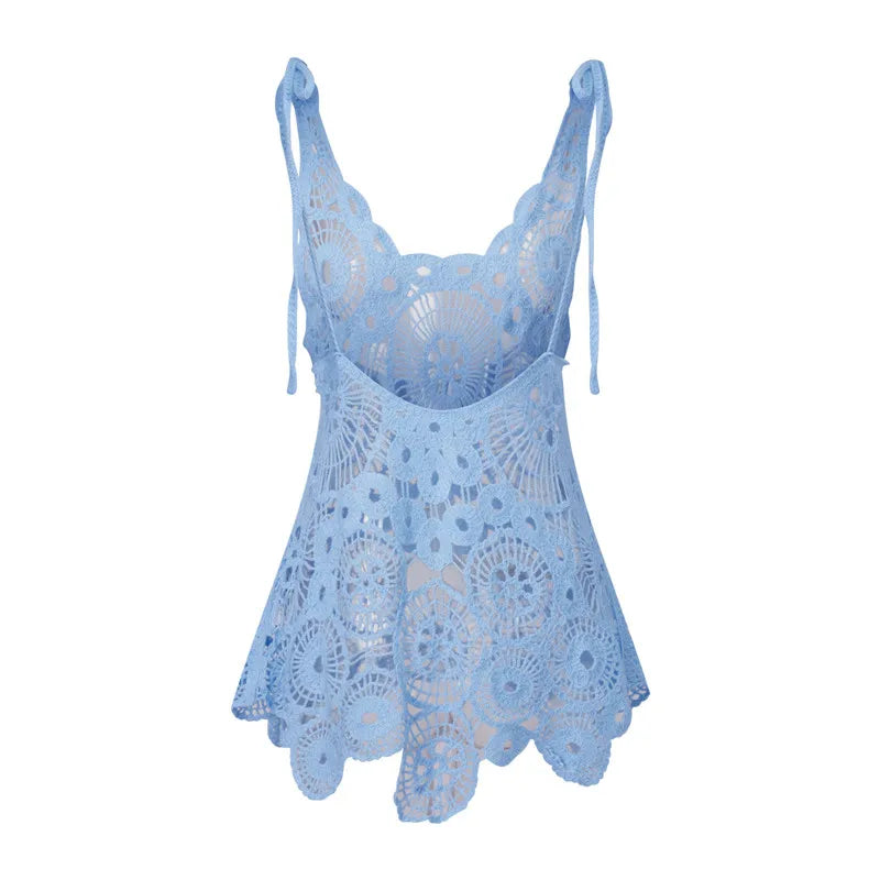 Velia Crochet Backless Beach Cover-Up Mini Dress One-piece