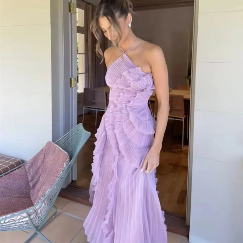 Arabella Tiered Pleated Ruffle Maxi Dress