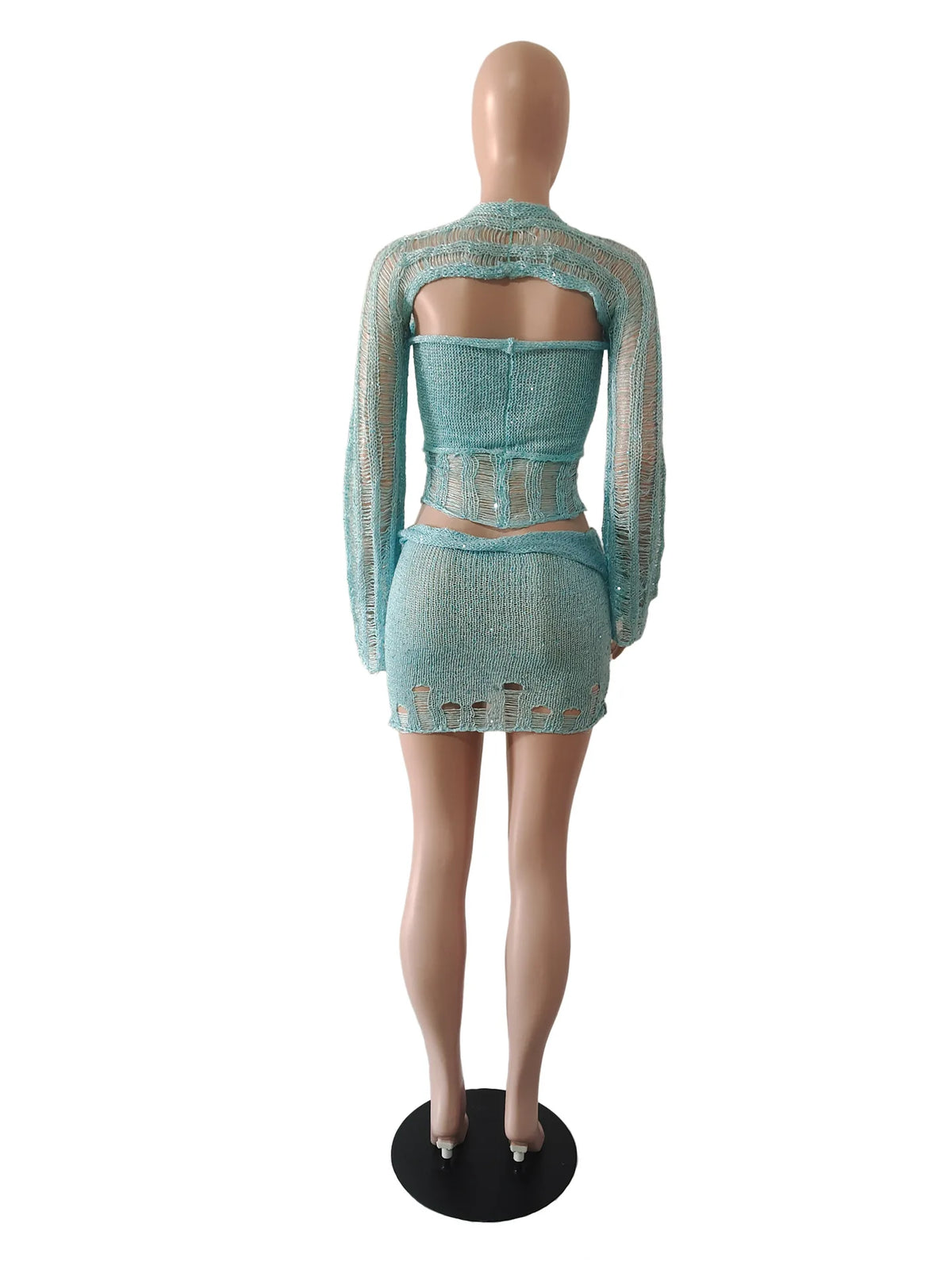 Marisela Sequin Crochet Knit Tie-Front Crop Top & Mini Skirt Two-piece