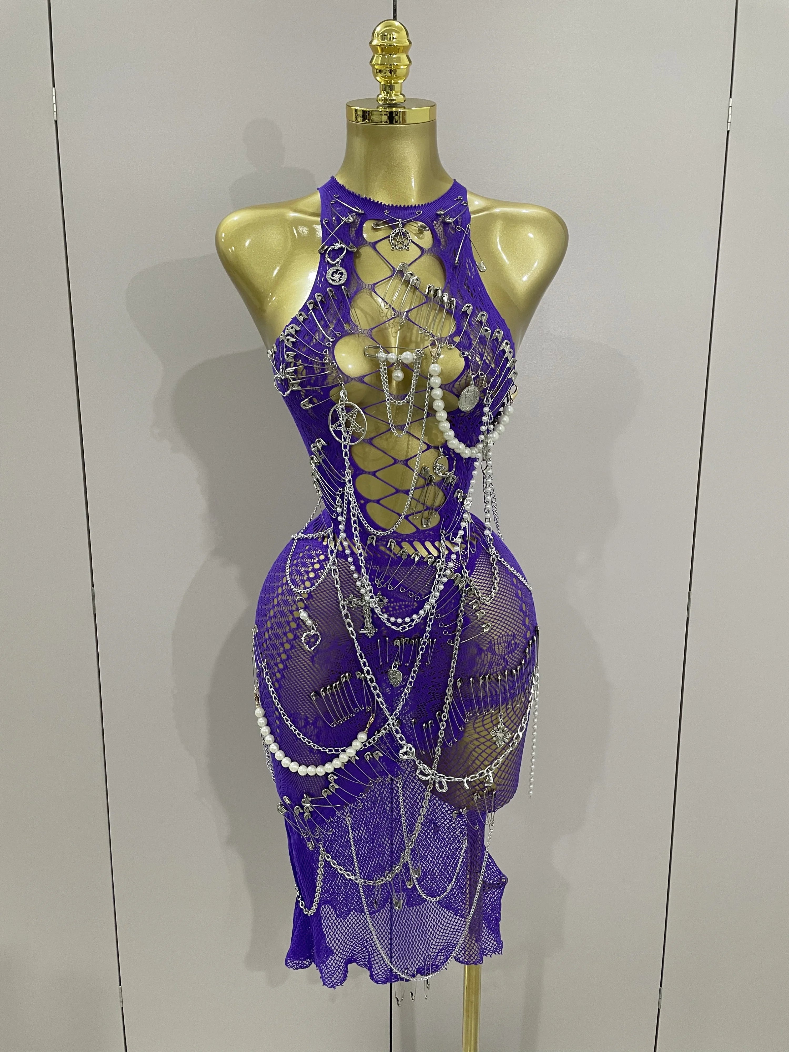 Dahlia Chain-Beaded Sheer Mesh Midi Dress