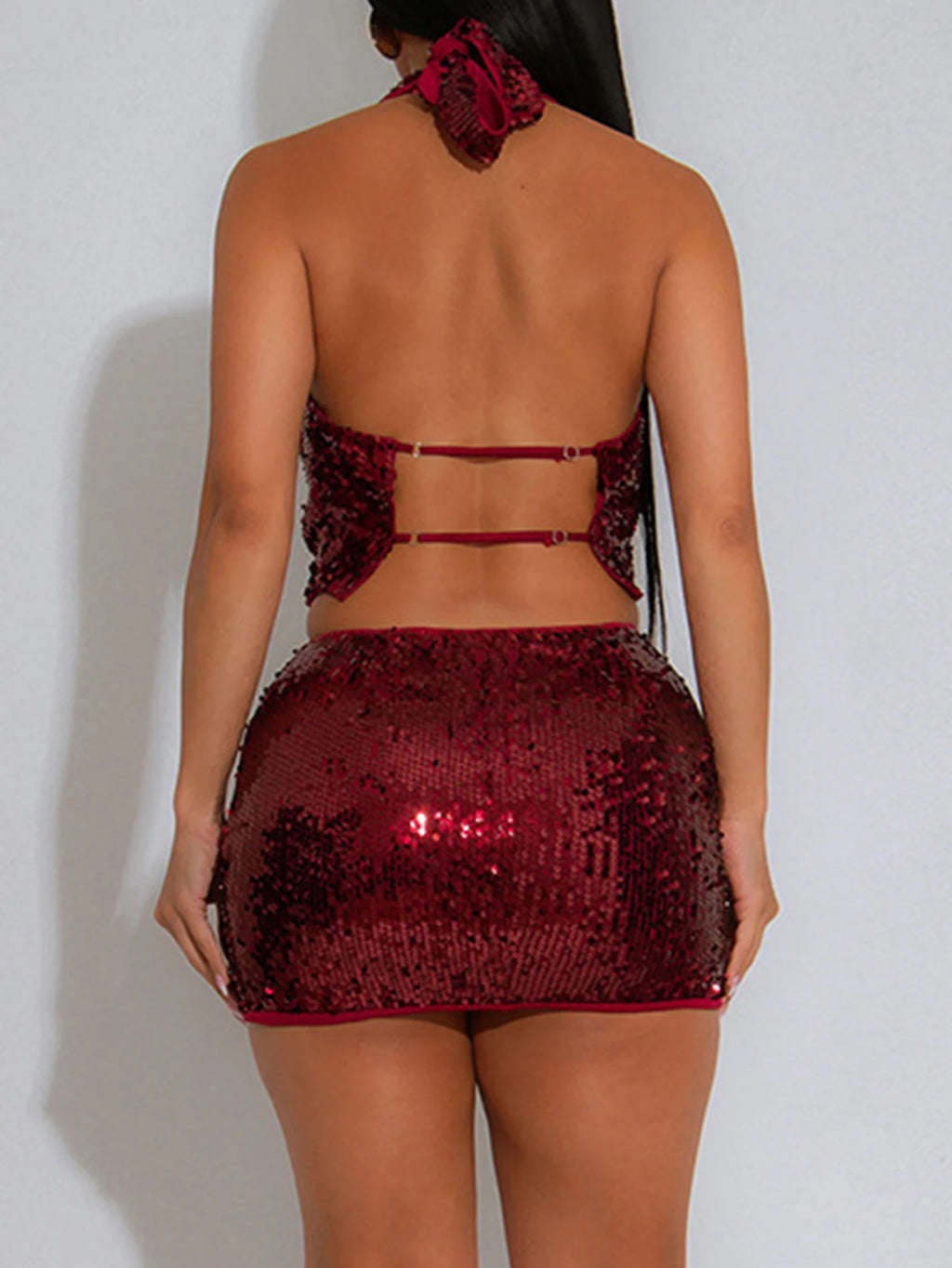 Zinnia Sequin Backless Bodycon Skirt Set Two-piece