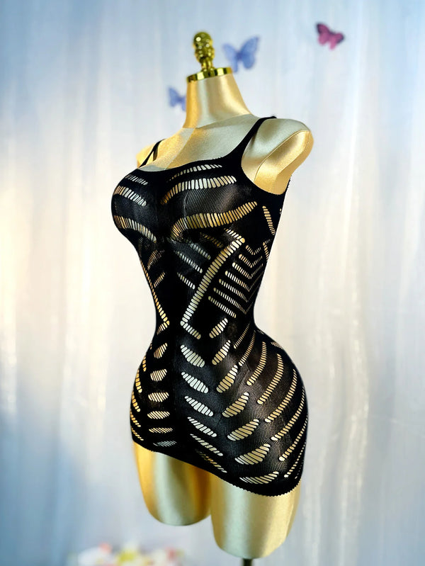 Onyx Fishnet Cover-Up Mini Dress