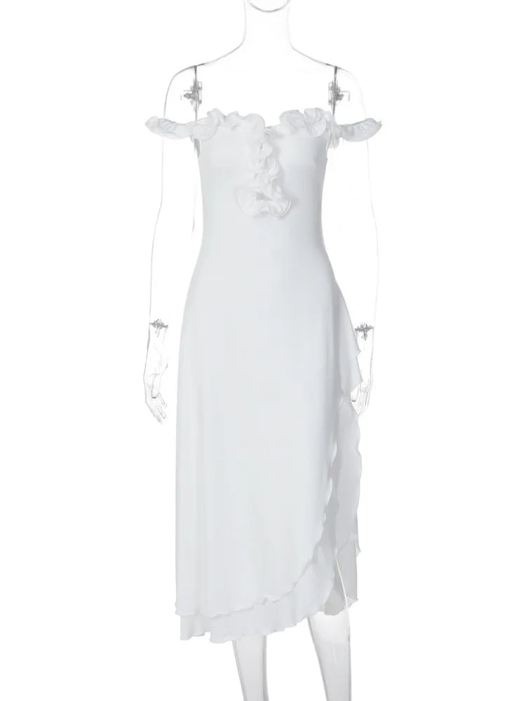 Isadora Cutout Off-Shoulder Ruffle Midi Dress