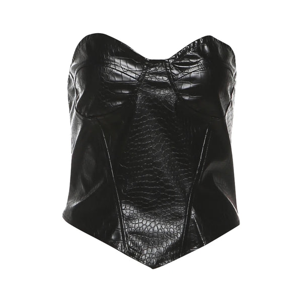 Kliou PU Leather Tank Tops Woman Sexy Chest Wrap Off Shoulder Backless Shape Waist Look Slimmer Hot Girls Street Fashion Vest