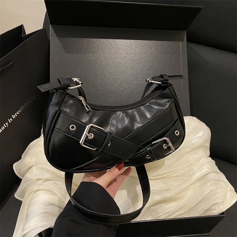 Y2K Vintage PU Leather Women Shoulder Bag Small Crossbody Bag Fashion Ladies Underarm Bag Clutch Purse and Handbag Main image