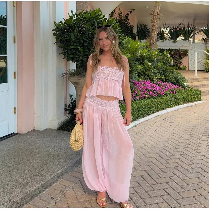 Paloma Lace-Up Pleated Pants Set Two-piece