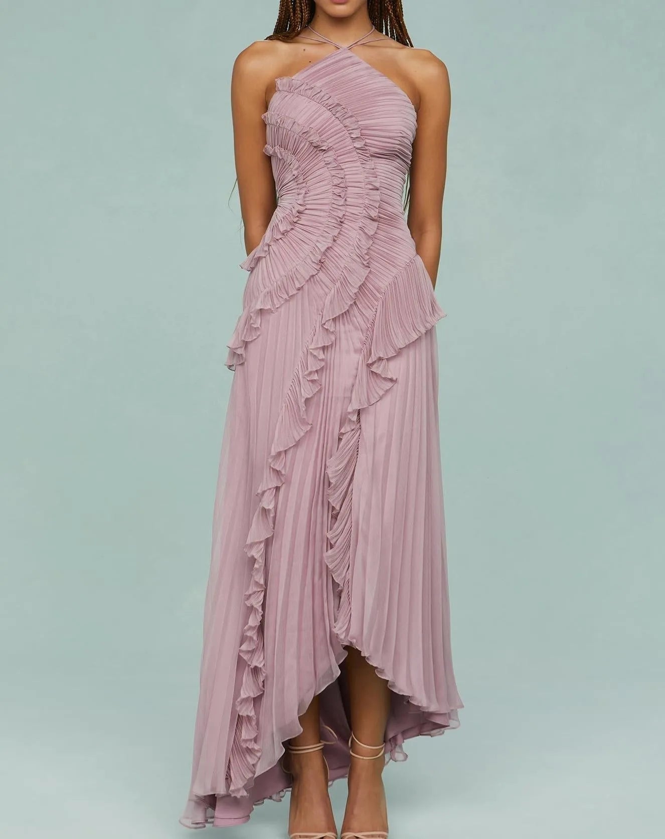 Arabella Tiered Pleated Ruffle Maxi Dress