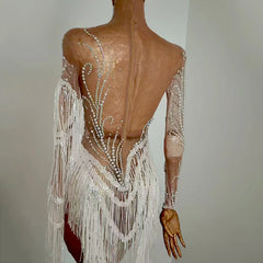 Aria Crystal Fringe Illusion maxi dress One-piece