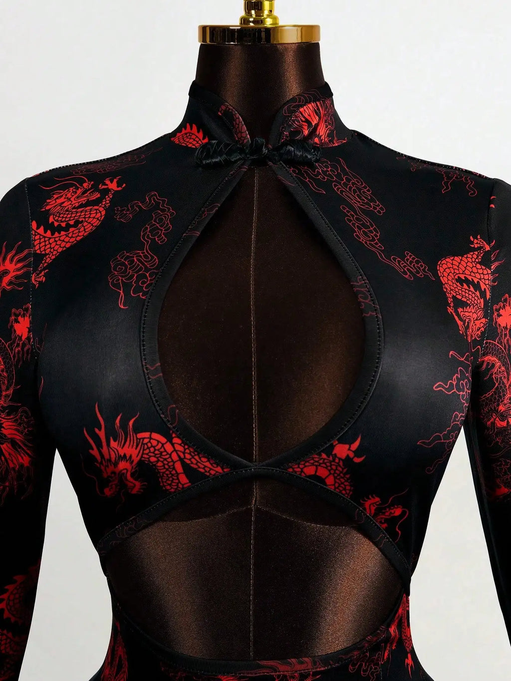 Lian Dragon-Print Keyhole Qipao Maxi Dress