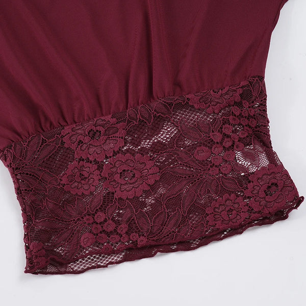 Dahlia Lace Asymmetrical Short-Sleeve Top One-piece