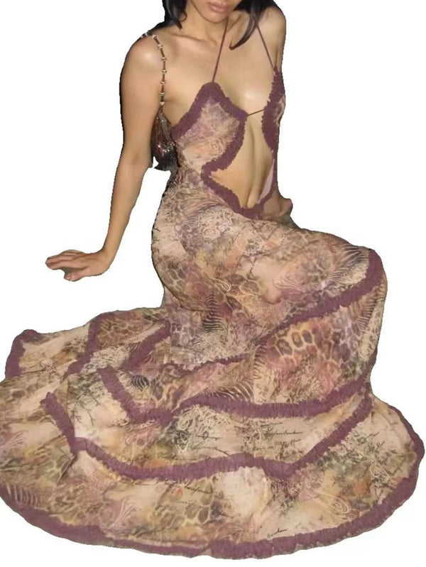 Milena Printed Backless Slip Maxi Dress