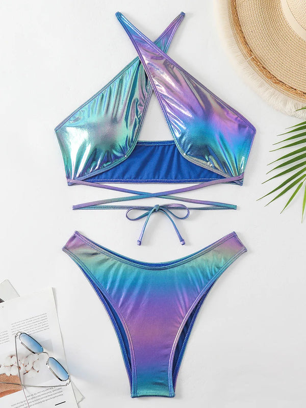 Sapphira Faux-Leather Wrap Bikini Two-piece