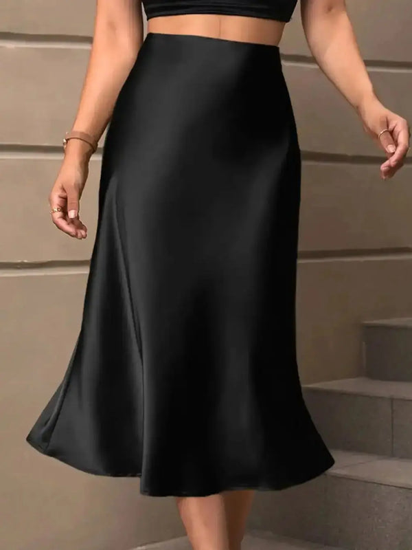 European and American style satin skirt, elegant spring and summer style, polyester mid length A-line skirt