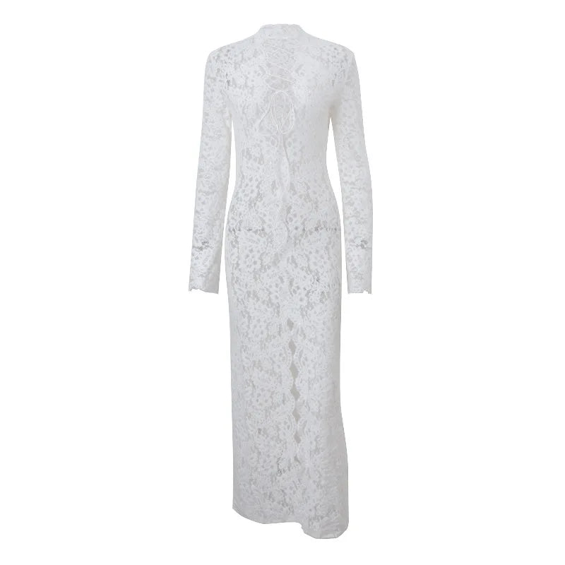 Vivienne Lace-Up Sheer Split Maxi Dress