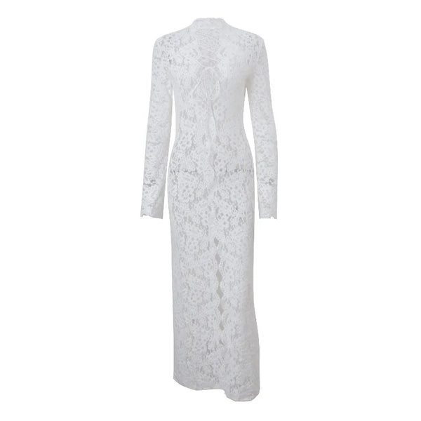 Vivienne Lace-Up Sheer Split Maxi Dress